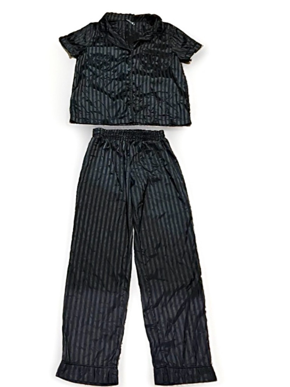 TART  Black Satin Tonal Stripe Drawstring Pajamas Set Sz Medium